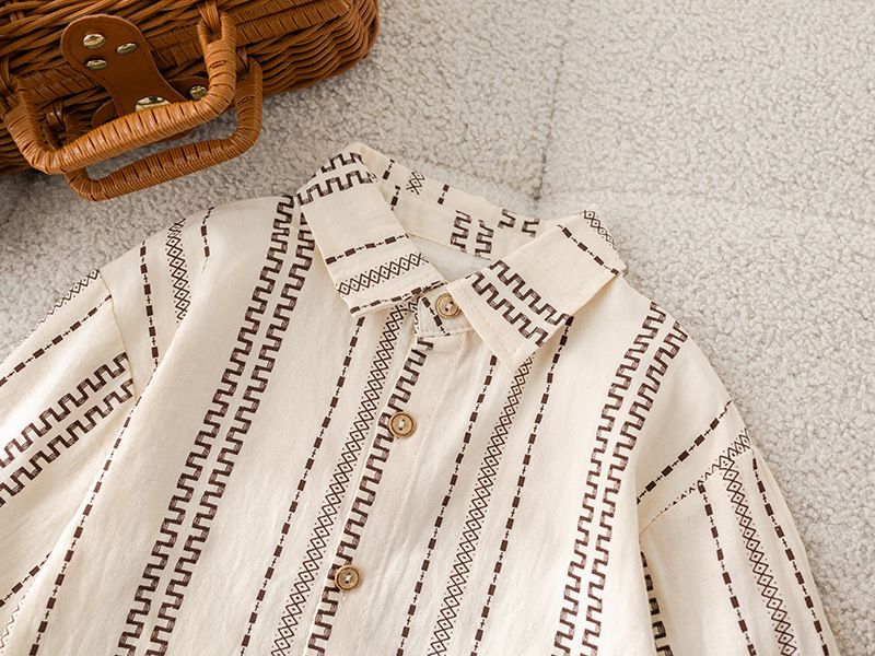 Jungen-Set 2025 Frühling Herbst Neues Maillard-Stil Taschenpullover Strickjacke Weste Set mit vertikalen Streifen und Schlaghose_voghion.com