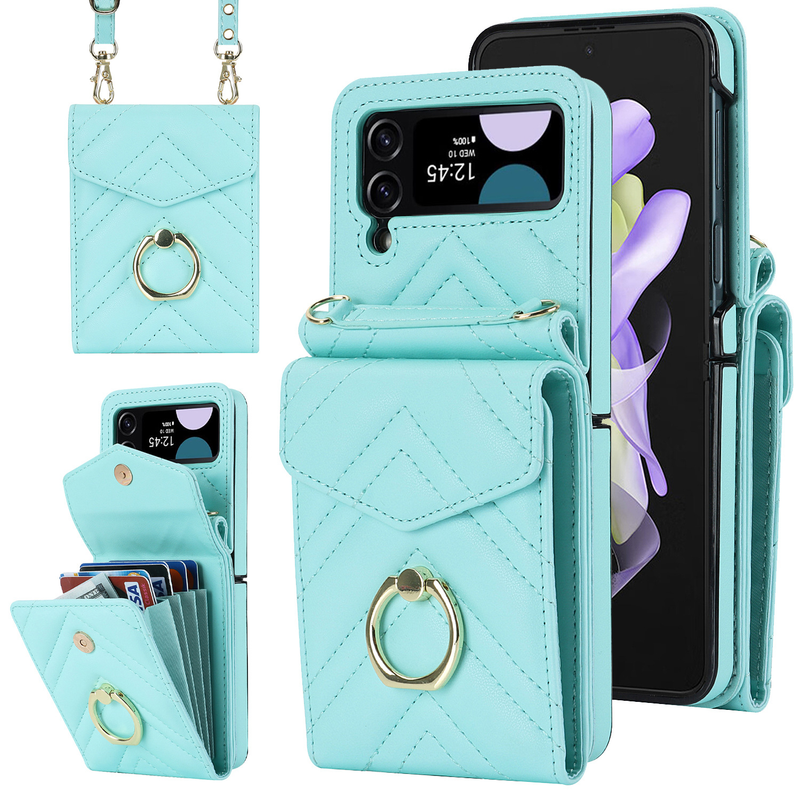 Suitable for the new Samsung ZFlip3 oblique organ mobile phone case folding ZFlip4 small fragrance ring mobile phone leather case_voghion.com