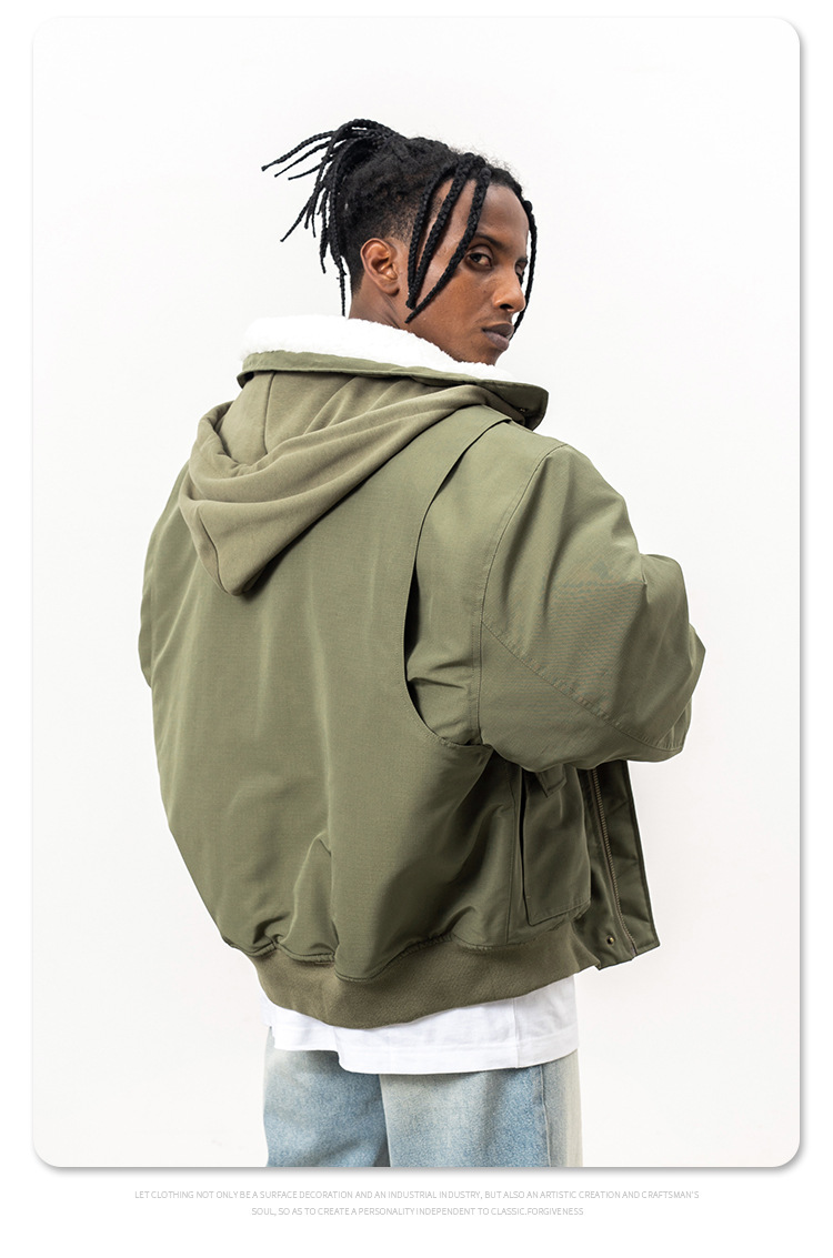 MERCURY FGSS Men's Wear | 2024 Autumn/Winter New Trendy Brand Flight Jacket Cotton Solid Color Hooded Multi Pocket Work Coat_voghion.com