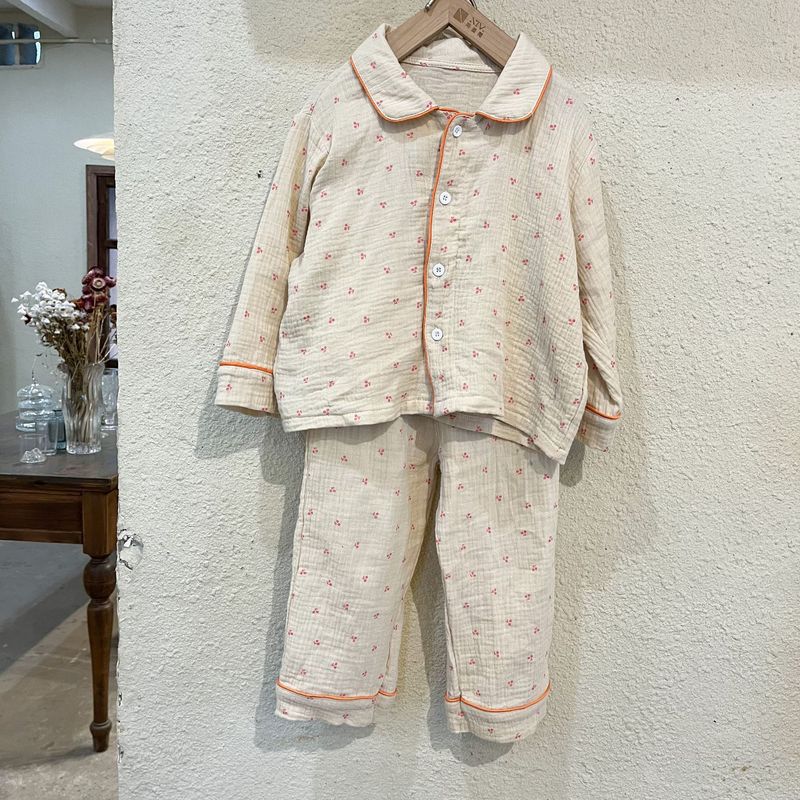 Pijamas para niños, conjunto de manga larga de gasa de algodón para primavera y otoño para niñas y niños, ropa para el hogar_voghion.com
