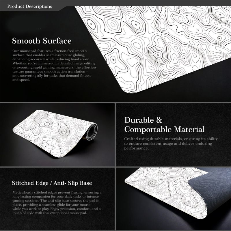 Hot-selling Black And White Contour Line Mouse Pad Large Terrain Texture Table Mat E-sports Table Mat Non-slip_voghion.com