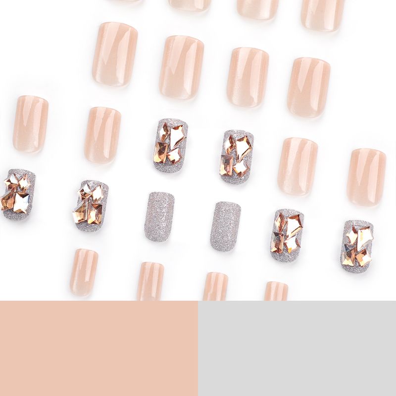 Nuovo set di unghie finte in argento scintillante rosa Cat Eye di alta qualità e lusso leggero con pannello di diamanti pieni_voghion.com