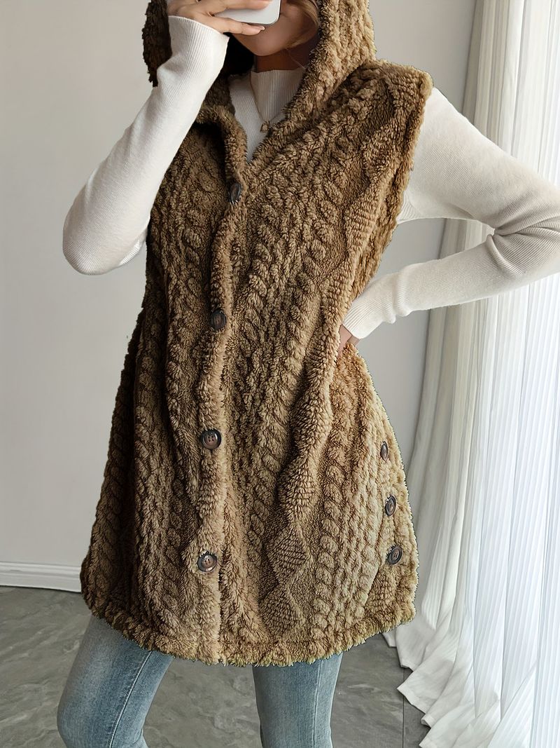 Gilet boutonné à capuche en polaire double face pour femme – Cardigan d'hiver léger et élégant (plusieurs couleurs et tailles)_voghion.com