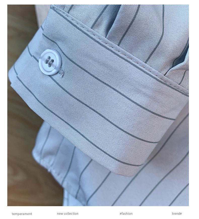 Women's Clothing Striped Drawstring Shirt Design Niche Lazy Style Loose Beautiful Long Sleeved Shirt_voghion.com