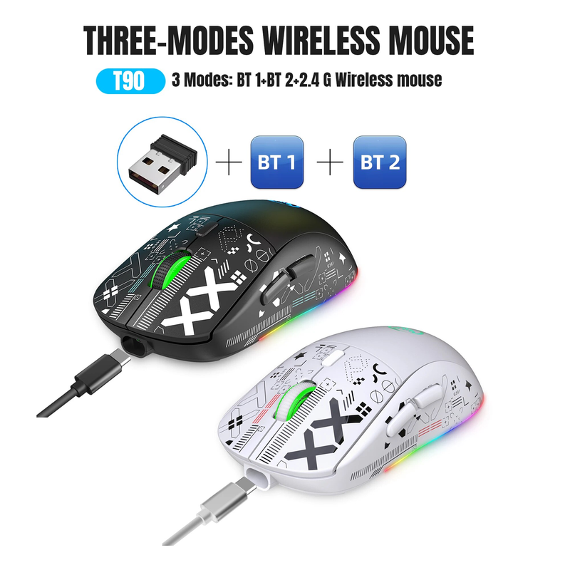 3 režiimiga Bluetoothi mängude taaslaetav 2,4G USB juhtmeta RGB taustavalgustusega hiir iPadi tahvelarvuti sülearvutile_voghion.com