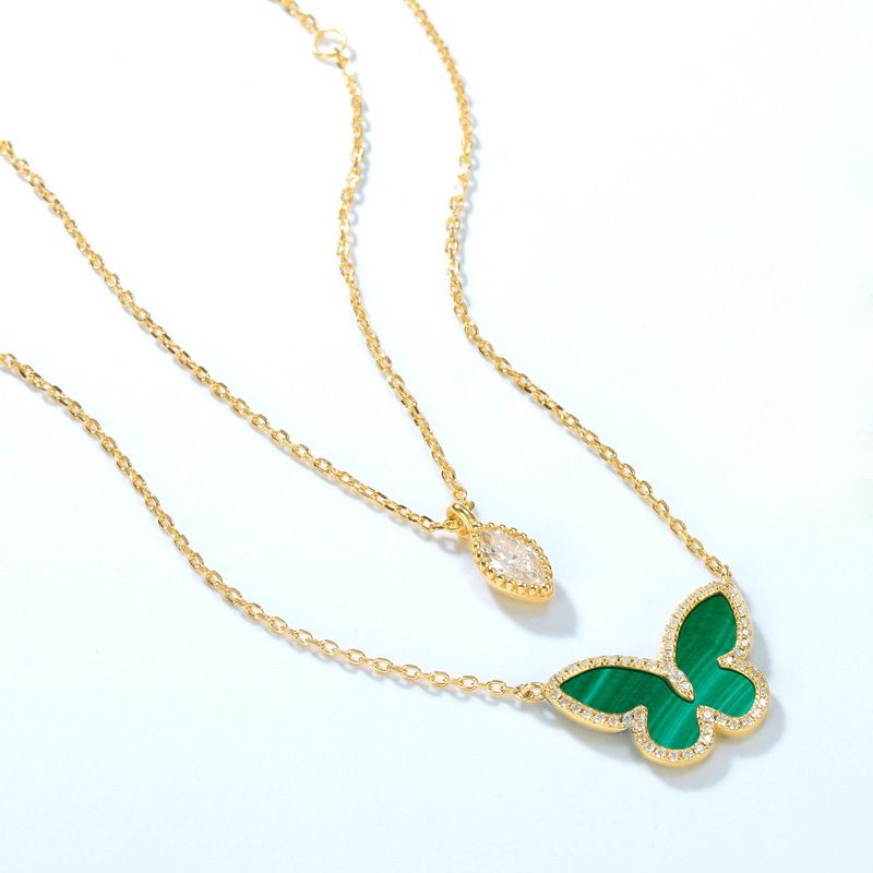 Collana in malachite verde, stile foresta, collana a farfalla in argento sterling S925, bracciale, collana, doppia usura_voghion.com
