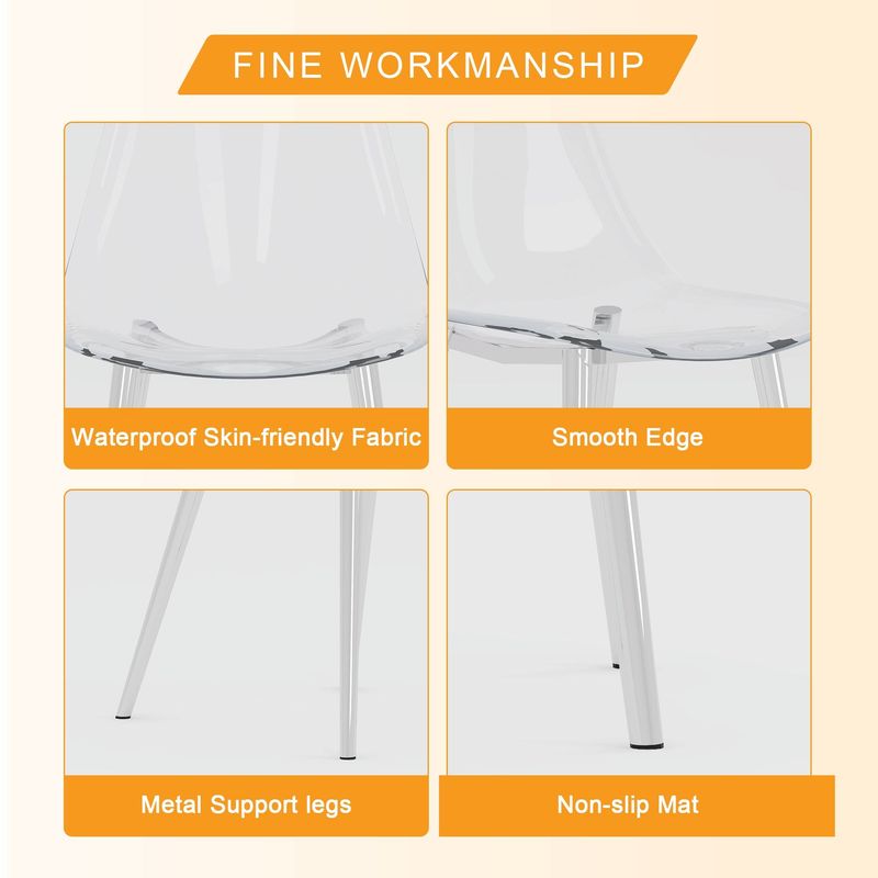 Table And Chair Set.51 * 31.5 Inch Silver Leg Glass Dining Table With 6 Transparent Dining Chairs: A Stylish Combination That Showcases Elegant Style._voghion.com