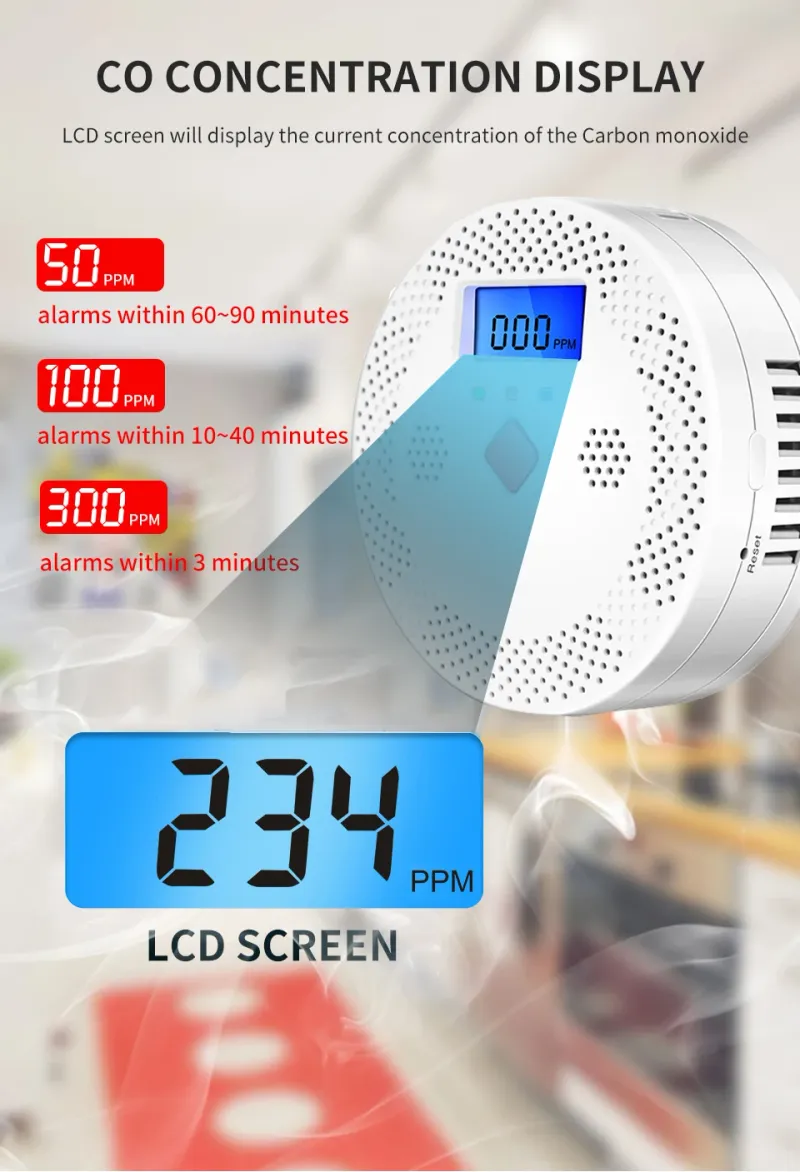 Détecteur de monoxyde de carbone Tuya Wifi avec écran LCD 70 dB Alarme sonore Capteur de gaz CO Équipement de protection de sécurité à domicile_voghion.com