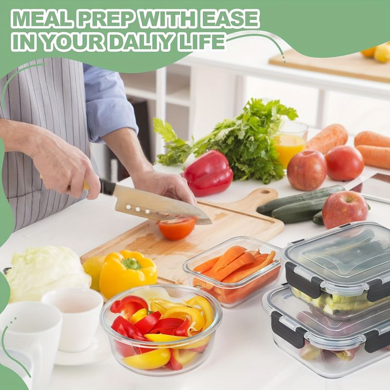12pcs Glass Food Storage Containers With Lids Leak Proof Airtight For Meal Prep Lunch Microwave Oven Freezer Dishwasher Safe_voghion.com