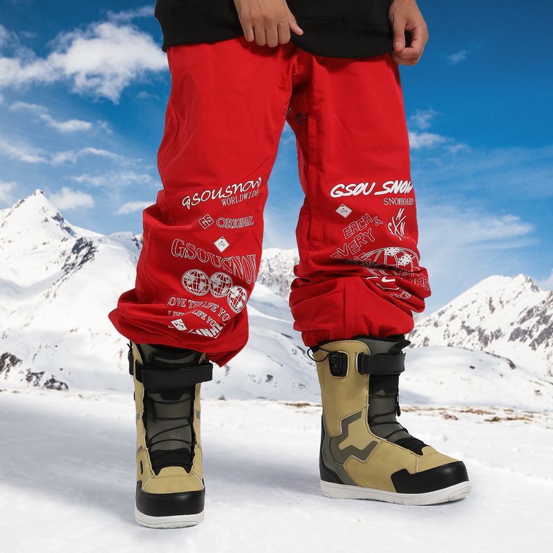 New ski men's single windproof waterproof breathable cargo double board loose large size wear-resistant snow pants_voghion.com