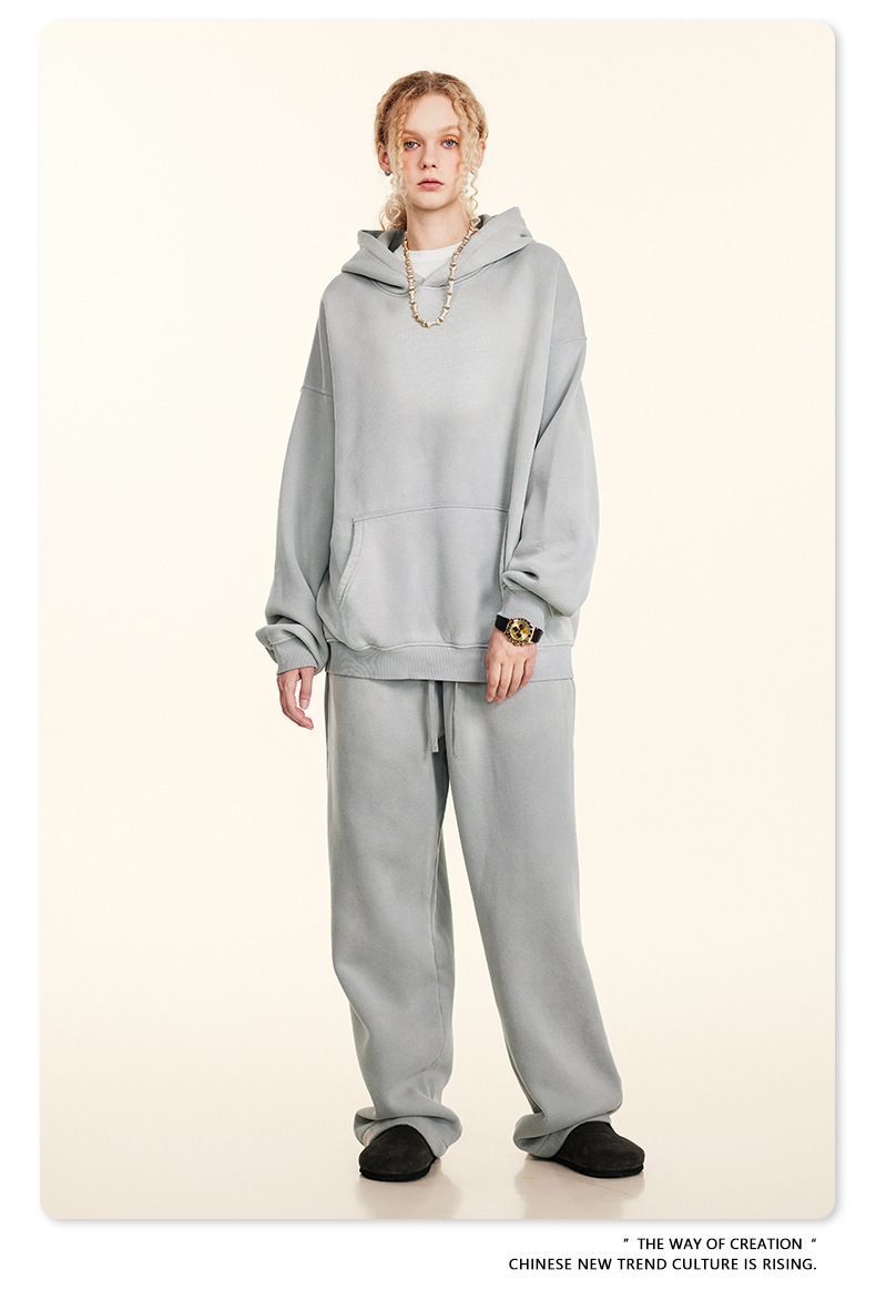 Streetwear Men's Vintage Hoodie & Jogger Set – Distressed Spray-Dye Fleece Loungewear, Oversized Fit, High Street Fashion_voghion.com