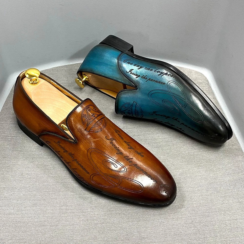 Unschlagbare Qualität, formelle Schuhe aus echtem Leder im italienischen Stil mit handgezeichneten Buchstaben, Herren-Loafer, Business-Freizeitschuhe mit einem Fuß_voghion.com