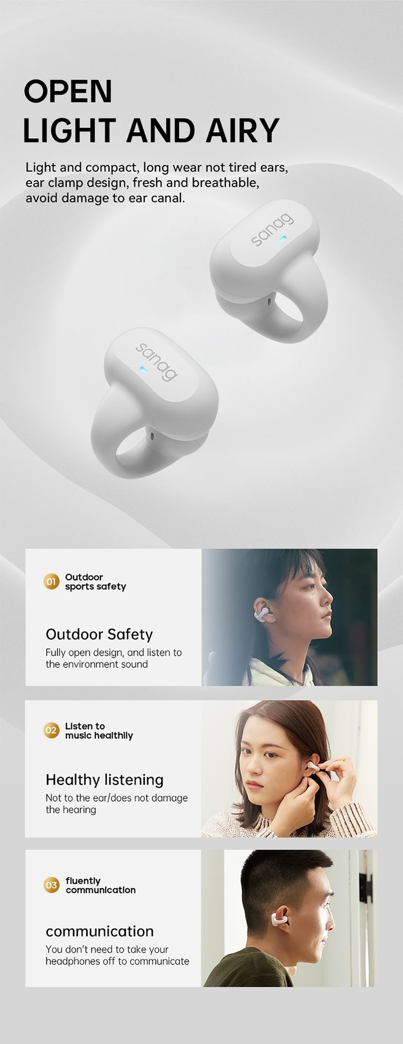 Sanag Z50s odprtokodne prevodne TWS brezžične Bluetooth slušalke s panoramskim zvokom, športne vodoodporne ušesne sponke_voghion.com