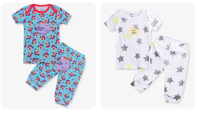 Madre y niños, camiseta de manga corta con cuello tipo sobre para bebé + pantalón, traje de manga corta, pijamas de algodón para bebé, Conjunto de 2 juegos_voghion.com