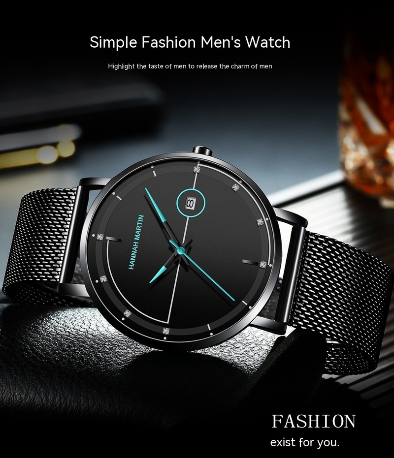 Beliebte neue Modetrend Business Herren Freizeit Kalender Quarzuhr Edelstahl Mesh Gürtel wasserdicht schlanke Uhr_voghion.com