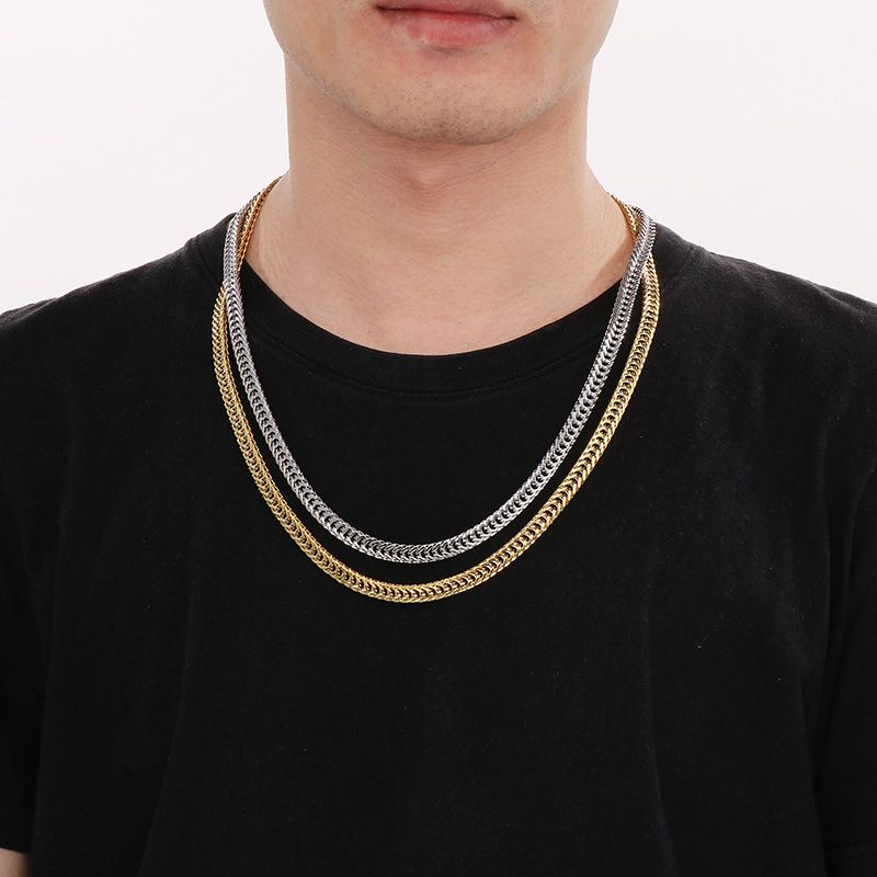 Collier en acier inoxydable pour homme, style hip-hop, chaîne fouet tressée, tendance, avec boucle_voghion.com