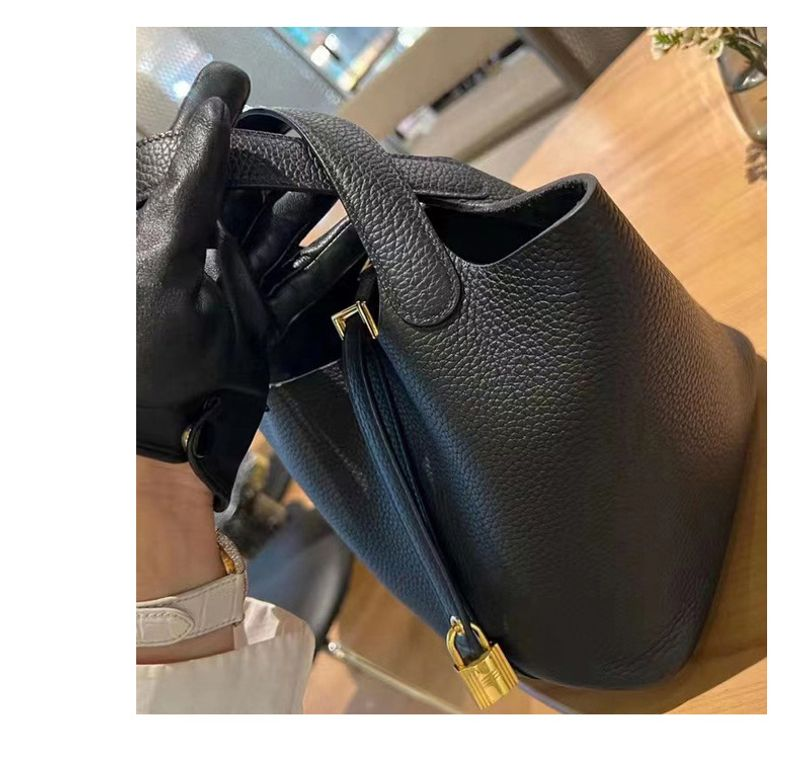 Designer's Niche Bucket Genuine Leather, Hand, High-end Feel, Top Layer, Cowhide, Vegetable Basket, , And Women's_voghion.com