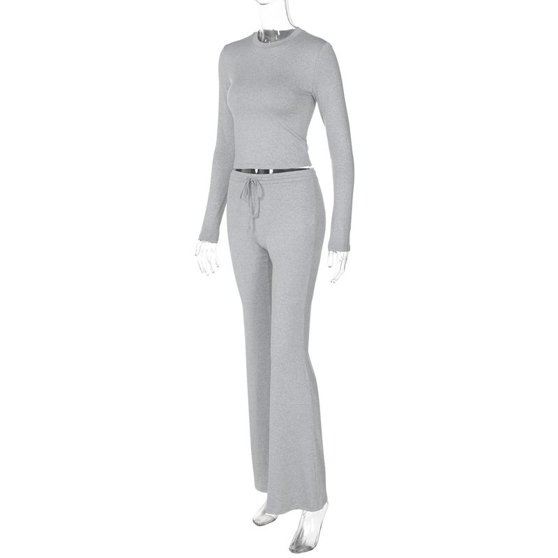 Kadın Modası 2024 Sonbahar Kış Yeni Moda Kırpılmış Üst Uzun Kollu Slim Fit Kravatlı Kloş Pantolon Spor Takımı_voghion.com