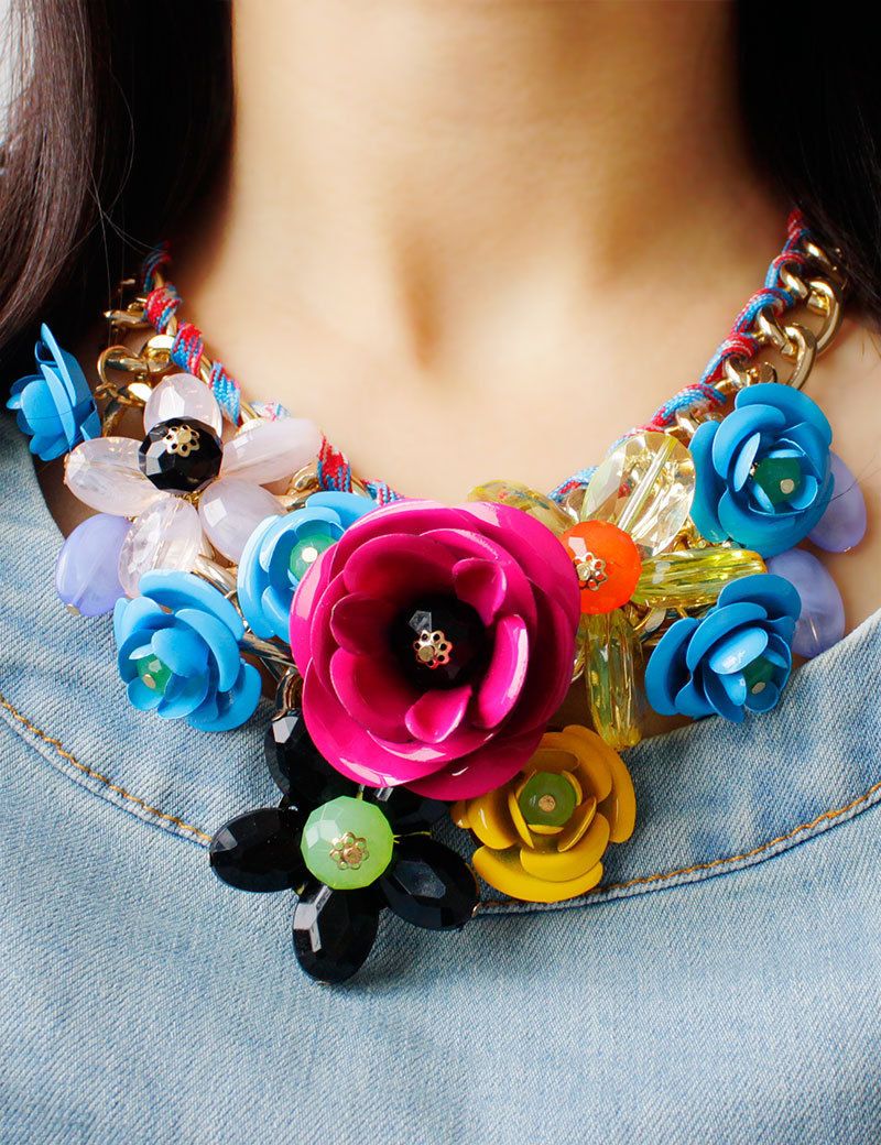 Collana con ciondolo a forma di fiore grande e piccolo, in corda di cotone intrecciata, corta, con clavicola, esagerata, accessori da donna_voghion.com