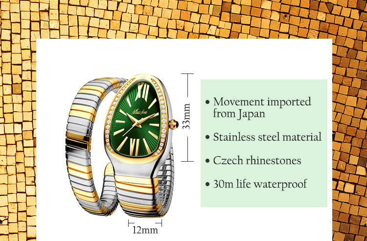 MISSFOX Reloj de pulsera con cabeza personalizada para mujer, de acero inoxidable, con diamantes y serpiente, a la moda_voghion.com