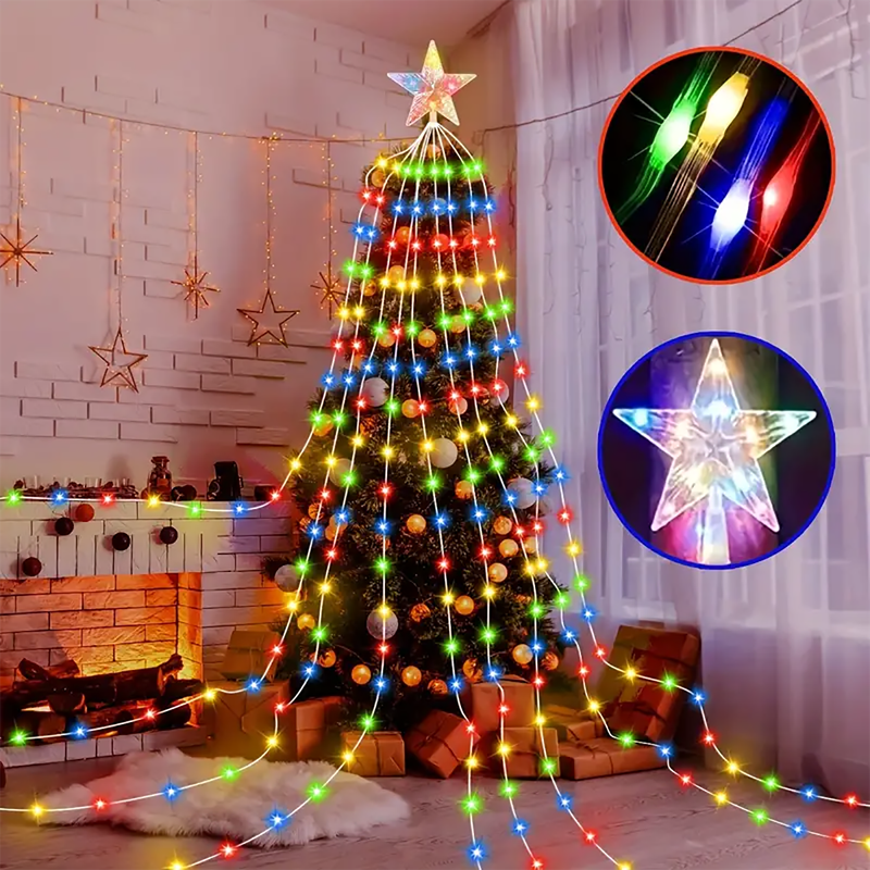 Christmas Pentagram Waterproof String Light Solar Outdoor Festivals Decorations 3M/2M Led Fairy Lamp 8 Modes Family Party Holida_voghion.com