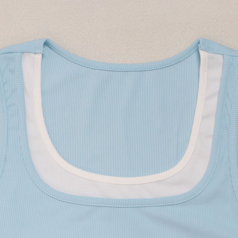 Women's Clothing Casual Elastic Stitching Contrast Color Ribbed Sleeveless Vest Trousers Two Pieces_voghion.com