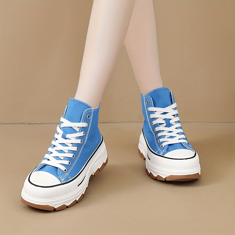 Scarpe di tela alte da donna, sneakers classiche con plateau stringate, scarpe da esterno per tutti gli abbinamenti da donna_voghion.com