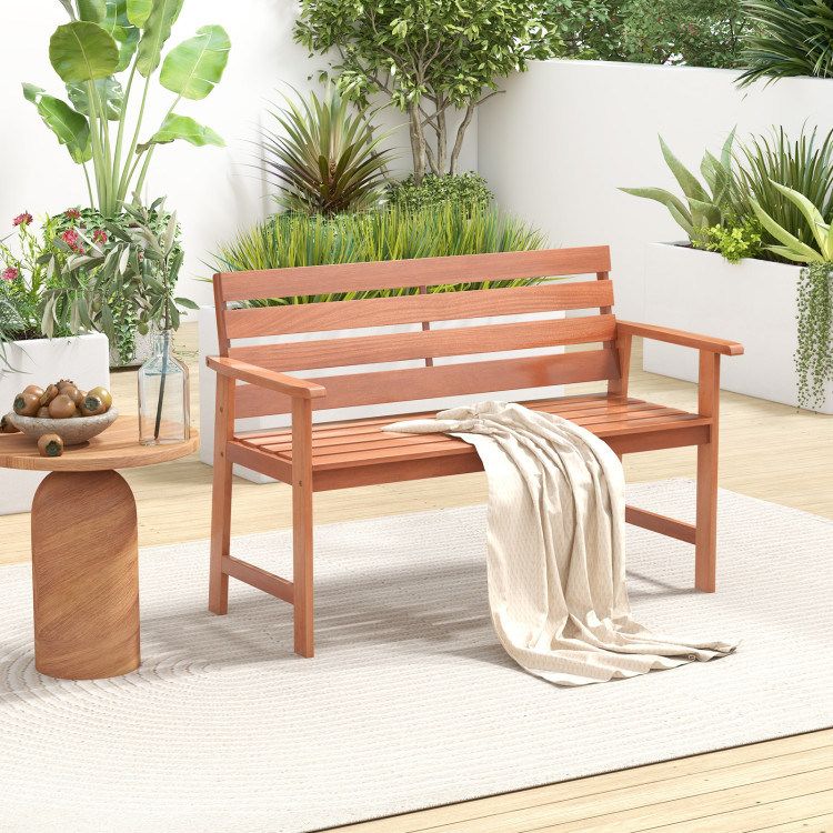 Patio Solid Wood Bench Wood 2-Seat Chair with Breathable Slatted Seat & Inclined Backrest_voghion.com