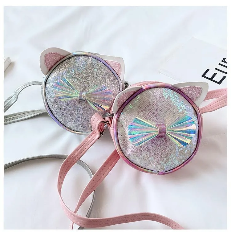 Borse a forma di gatto per bambini Borse da principessa per bambini Borse a tracolla in PU per ragazze All-match Borse con paillettes per bambini_voghion.com