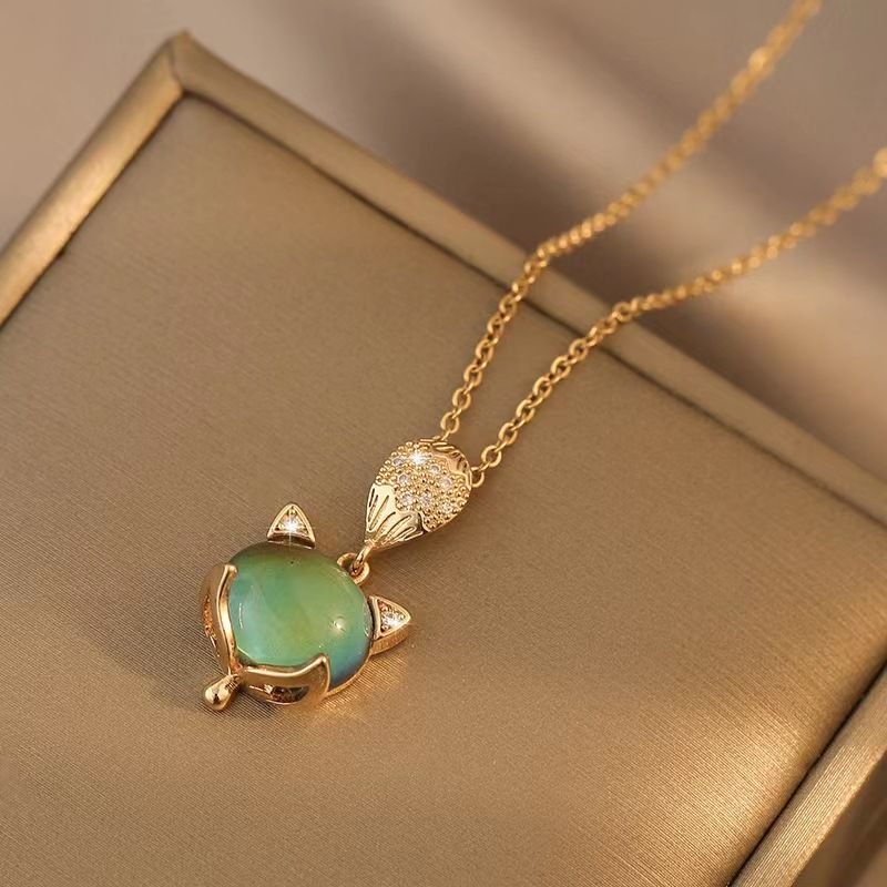 Fashion Fashion Temperature Change Color Stone Fox Pendant Necklace For WomenStainless Steel Chain Collar Gift To Mom Girls_voghion.com