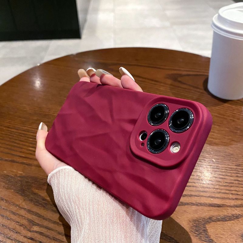 Suitable for iPhone 16PROMAX frosted wrinkled soft case Simple wine red Aple 14PRO protective case_voghion.com