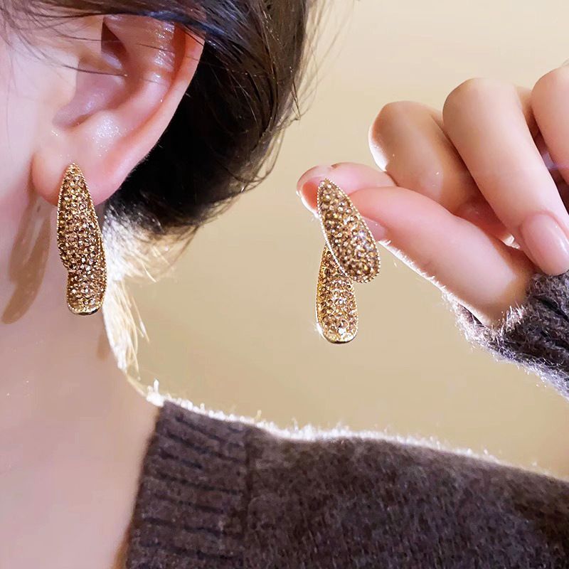 Leaf Stud Earrings For Women's Light Luxury And High-end Two-wear Full Diamond Earrings, Unique Foreign Style And Versatile Personality Tide Earrings_voghion.com