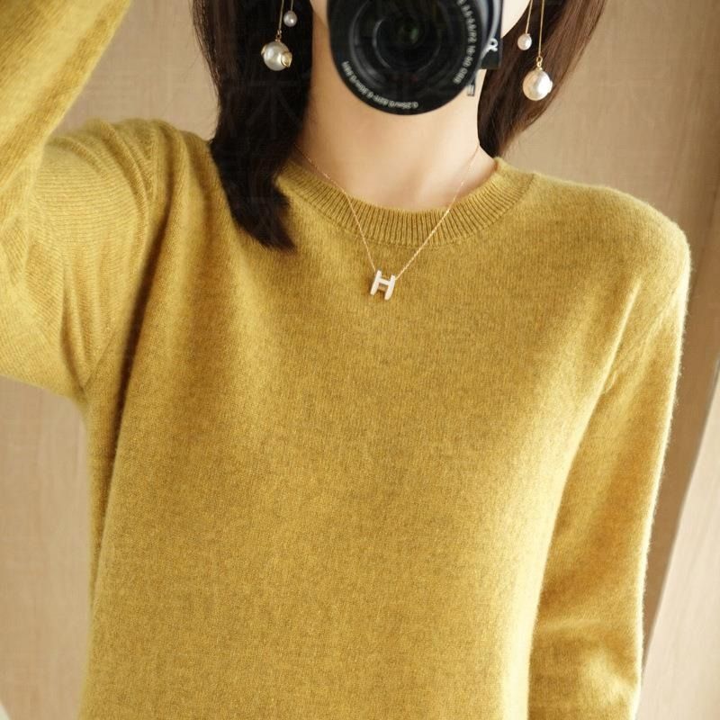 Herbst Winter Rundhals Langarm Pullover Strickkleidung Pullover Basisshirt Damen Top Style_voghion.com
