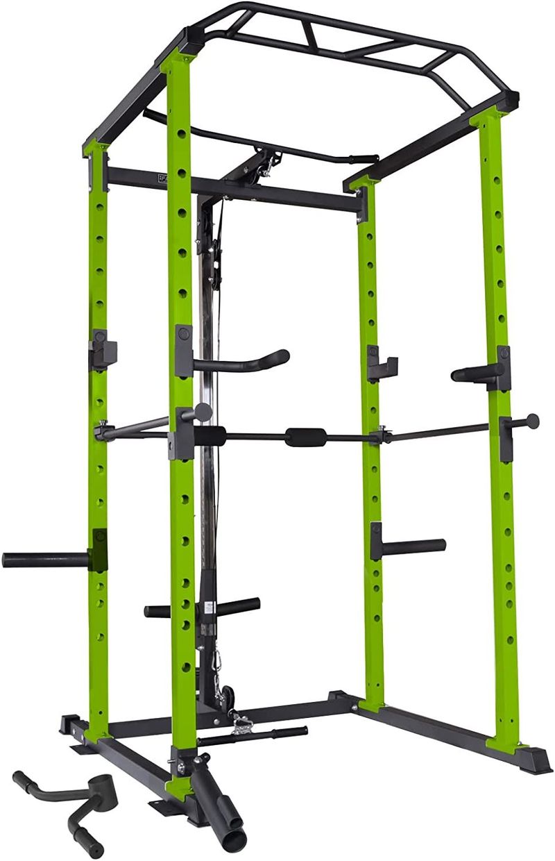100lb Green Home Gym Set Multi-functional Power Cage, Home Adjustable Pullup Squat Rack 1000Lbs Capacity Comprehensive Fitness Barbell Rack_voghion.com