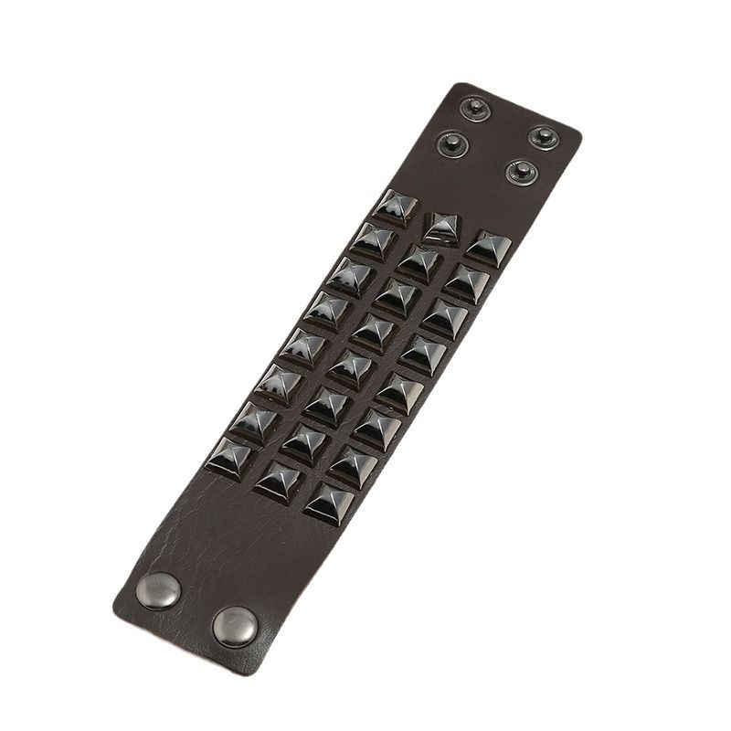 Square Bead Rivet Personality Punk Bracelet Fashion Men's PU Leather Wristband_voghion.com