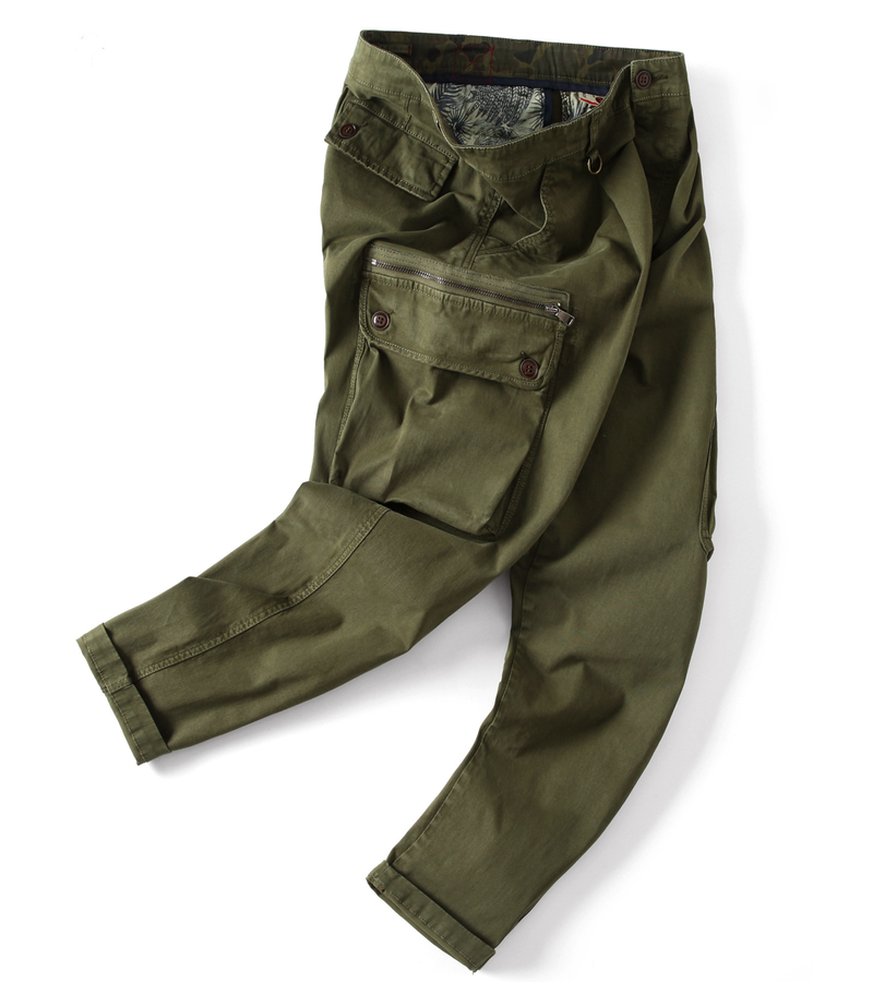Otoño e invierno, pantalones de camuflaje sueltos con pies agrupados para hombres, pantalones sueltos de talla grande con múltiples bolsillos_voghion.com