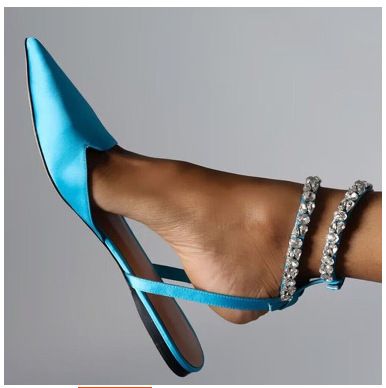 2025 New Baotou Pointed Water Diamond Sandals For Women, Flat Bottom, Size 42, Satin Rear Empty Buckle Women's Shoes_voghion.com