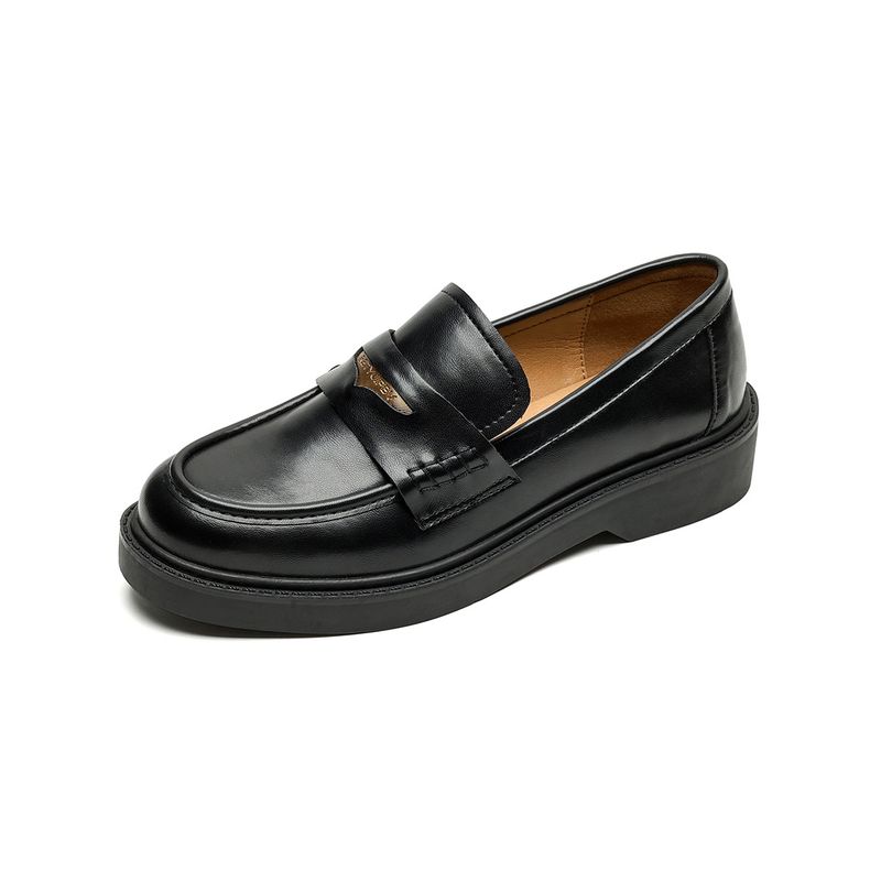 Platform Loafers Women's Autumn Retro Black One-pedal Temperament College Style Small Leather Shoes_voghion.com