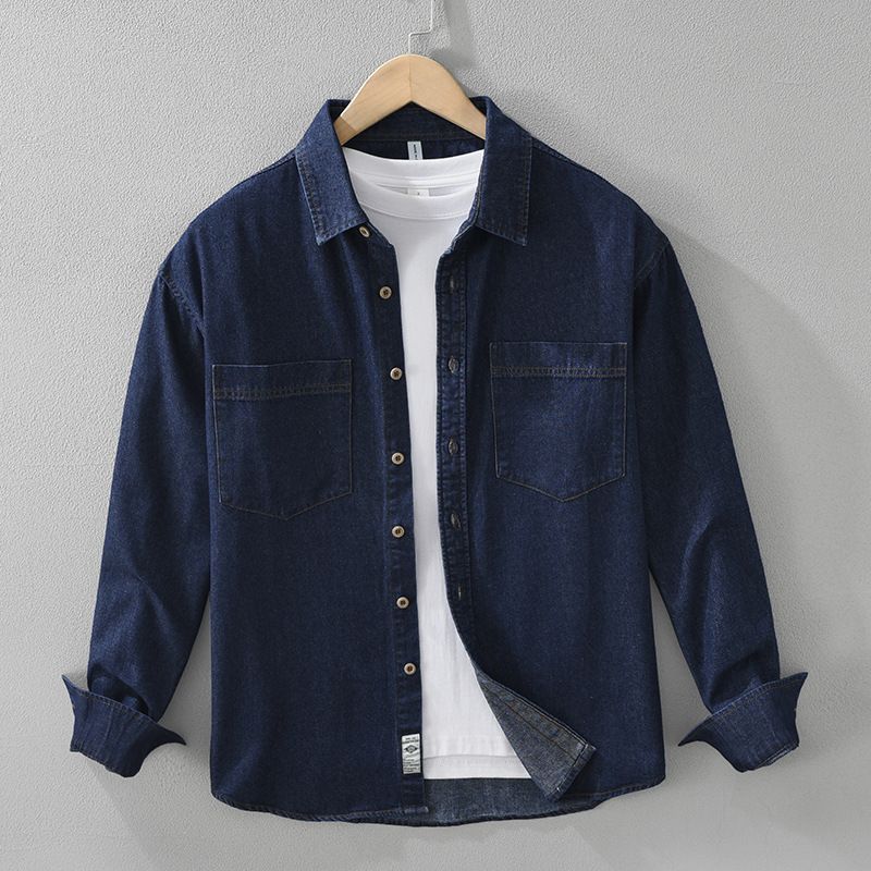 Retro Denim Langarmhemd Jacke Lässig Vielseitig Künstlerisch Lose Top Herrenbekleidung_voghion.com