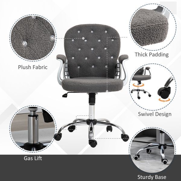 Vinsetto Button Tufted Desk Chair, Home Office Chair With Padded Armrests, Adjustable Height And Swivel Wheels, Dark Gray_voghion.com