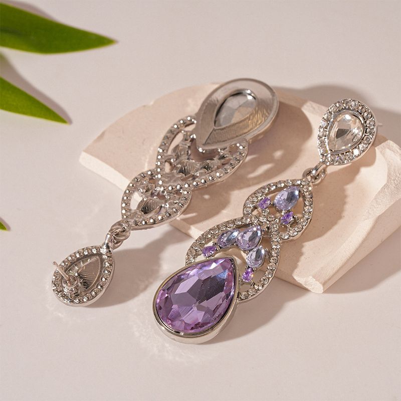 Szuper villanófényes luxus stílusú gyémántokkal kirakott ovális vízcsepp ezüst tűfülbevaló Francia udvari stílusú prémium fülbevalók_voghion.com