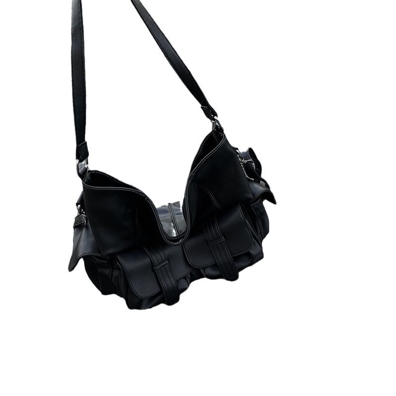Borsa a tracolla grande in stile americano per motociclisti, di tendenza quest'anno, nera, per donna_voghion.com