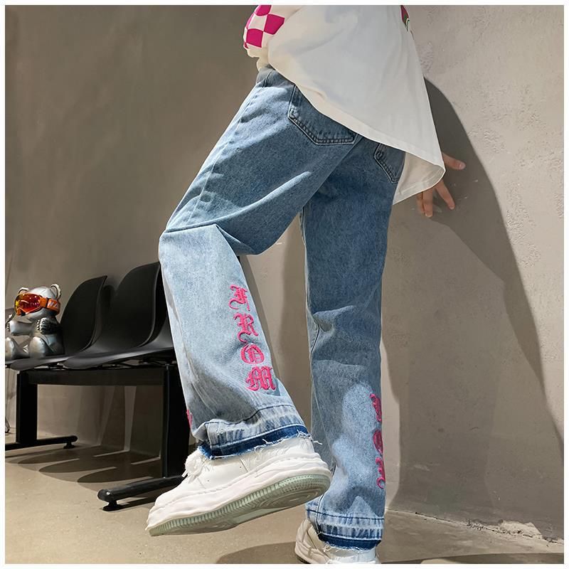Jeans im amerikanischen Stil für Herren, Herbst-Design, High Street-Modemarke, bestickt, vielseitig, locker, gerades Bein_voghion.com