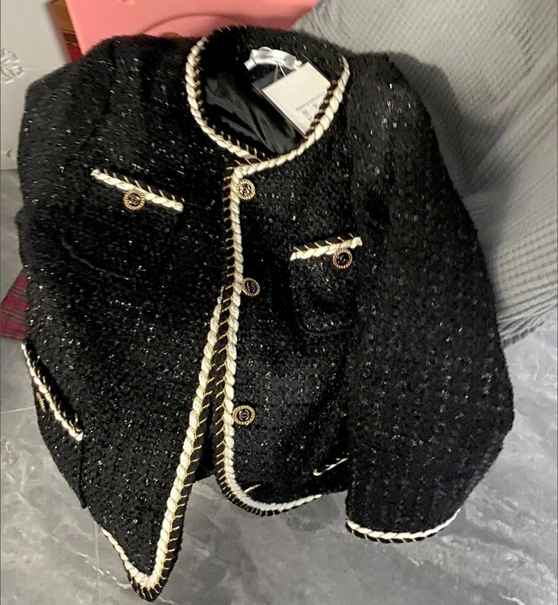 Rufsig Slim Cropped Tweed Jacka Dam Design Korta kappor Vår Enkelknäppt Ytterkläder Streetwear Elegant Chaqueta_voghion.com