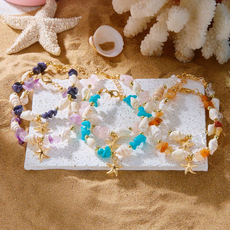"Premium Bohemian Ocean Necklace | Resin Starfish & Conch | Natural Stone Chips | Beachy Layered Design | Eco-Friendly | Tarnish-Resistant | Festival_voghion.com