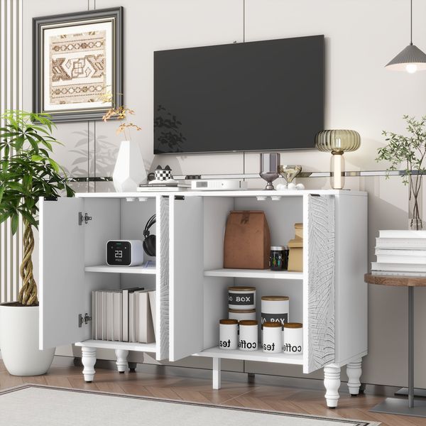 U-Can 47.2'' Modern TV Stand, Entertainment Center Media Console With 2 Spacious Storage Space, Solid Wood Legs And Anti-tip Device For Living Room,_voghion.com