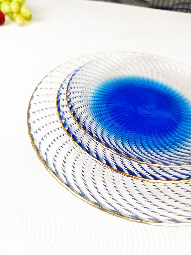 Glasteller im europäischen Stil, leicht, luxuriös, hochwertig, für Hotels, kommerzielle Zwecke, KTV, goldfarben, blau_voghion.com