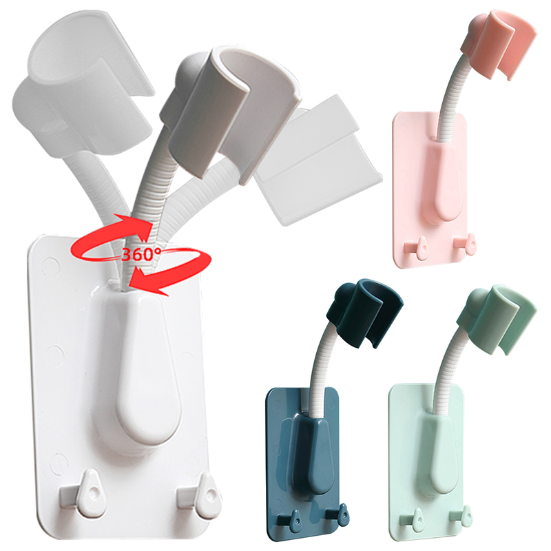 1 pièces 360 ° réglable avec crochets ventouse accessoires universels support de pommeau de douche auto-adhésif support de montage mural de salle de bain_voghion.com