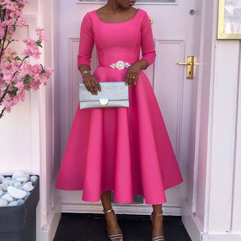 Women's solid color large swing skirt temperament evening dress skirt_voghion.com