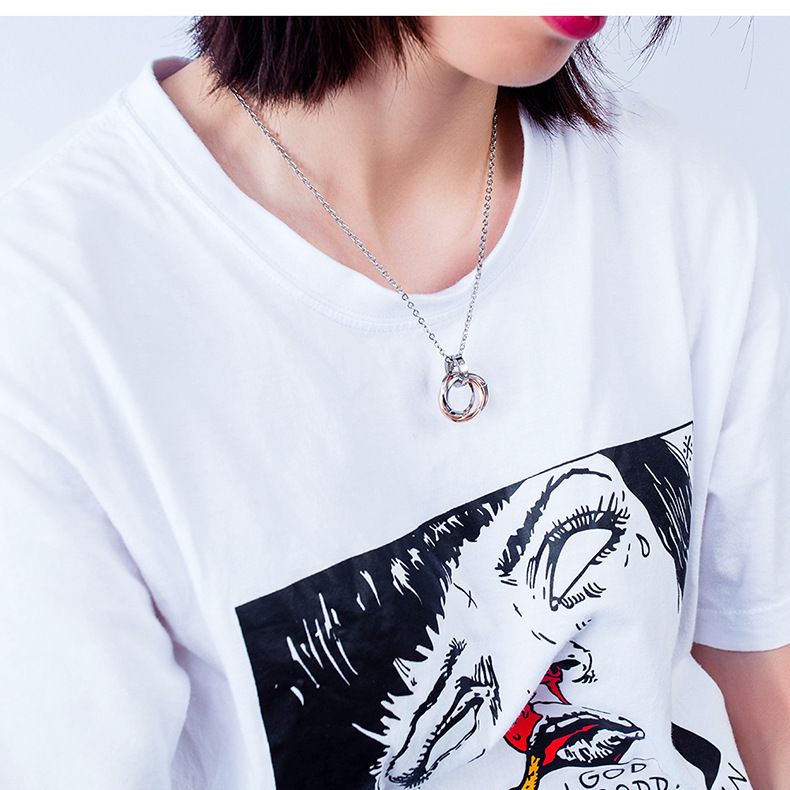 Collana con ciondolo a tre anelli intrecciati in acciaio inossidabile, per uomo, con catena per maglioni, per coppie_voghion.com